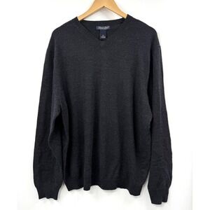 Garret Scott Sweater Mens 2XL Gray 100% Merino Wool V‎ Neck Pullover Knit